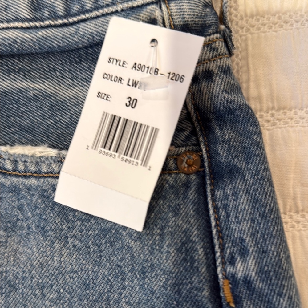 Agolde Blue Jean Shorts High-Waisted Frayed Hem - Picture 4 of 7
